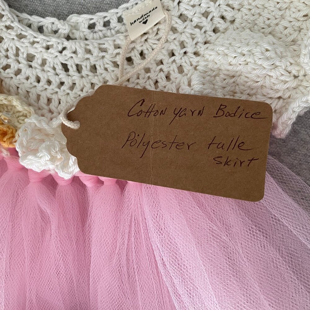 Handmade Cotton Crochet White Orange Light Pink Tulle Doll Teddy Bear Tutu Dress - Picture 4 of 12
